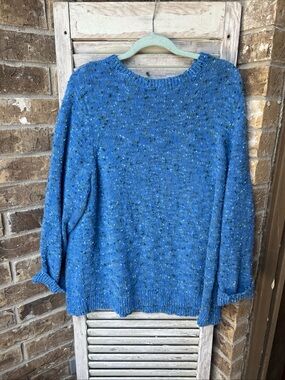 J Jill Sweater Small Blue Spotted Stylish Slow Fashion Cozycore Dark Academia 2x